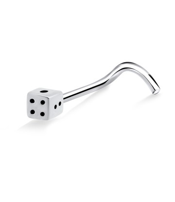 Little Dice Shaped Silver Curved Nose Stud NSKB-1027